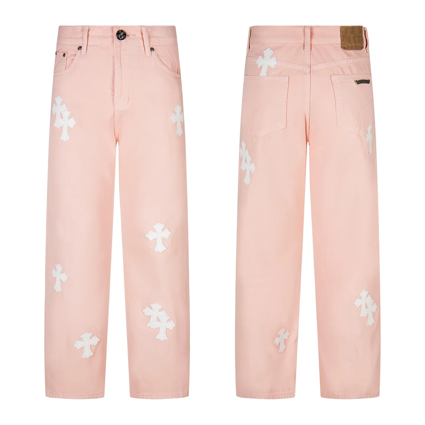P270 Chrome hearts | CH Chrome hearts Limited edition cherry blossom pink leather jeans for girls. Charming dopamine personality jeans. Indispensable for fashionistas. The same model for celebrities. A model touted by many bloggers. This new pair of pants is perfect in terms of shape and upper body. It is no exaggeration to say that making a pair of jeans is equivalent to making 20 short-sleeved jeans. The fabric is made of high-quality imported denim. It has a unique high-end texture. I am very satisfied with it after washing and proofing several times. Style number: 1730# Color: Sakura pink Size: 28 30 32 34
